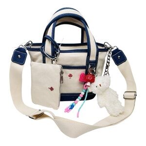 Viral Madden Girl Mushroom Canvas Mini Tote Crossbody Bag Charms & Keych…